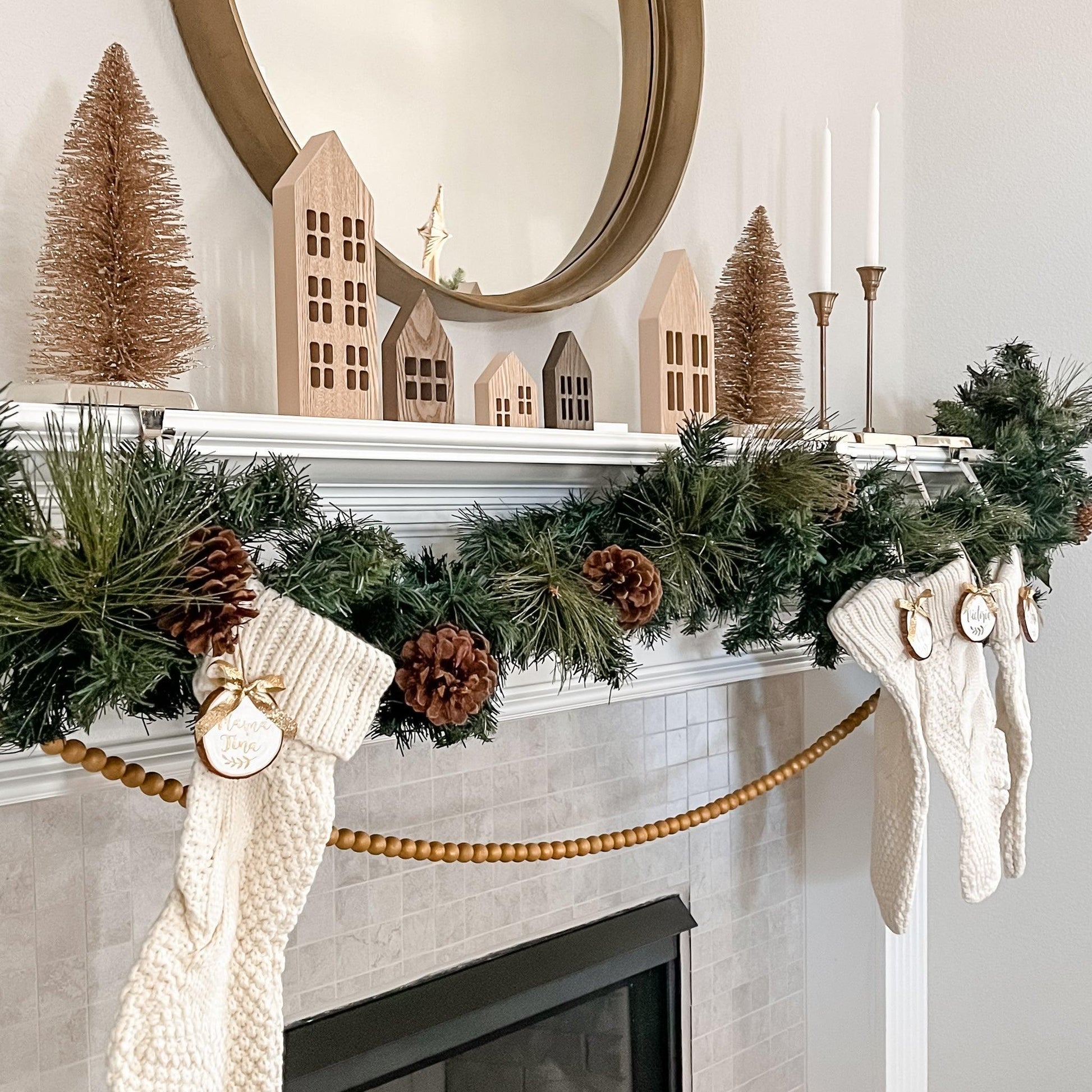 Christmas tree garland, Mantel garland, decorative wooden bead garland